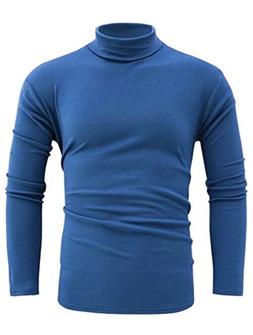 jonivey Mens Basic Turtleneck Long Sleeve Solid Casual Knitted T-Shirt Pullover Tops