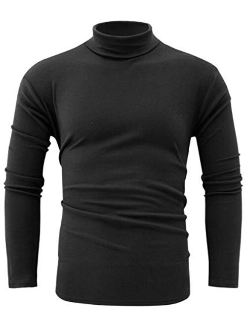 jonivey Mens Basic Turtleneck Long Sleeve Solid Casual Knitted T-Shirt Pullover Tops