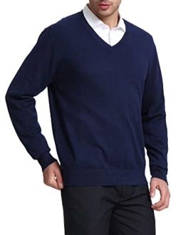 Kallspin Men's Cashmere Wool Blend Relax Fit V Neck Pullover Sweater