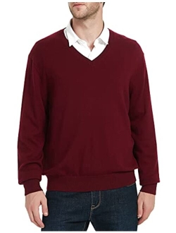 Kallspin Men's Cashmere Wool Blend Relax Fit V Neck Pullover Sweater