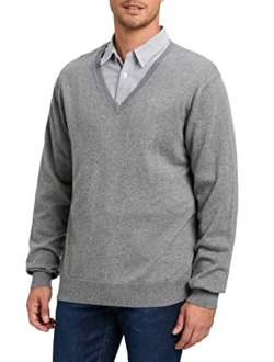 Kallspin Men's Cashmere Wool Blend Relax Fit V Neck Pullover Sweater