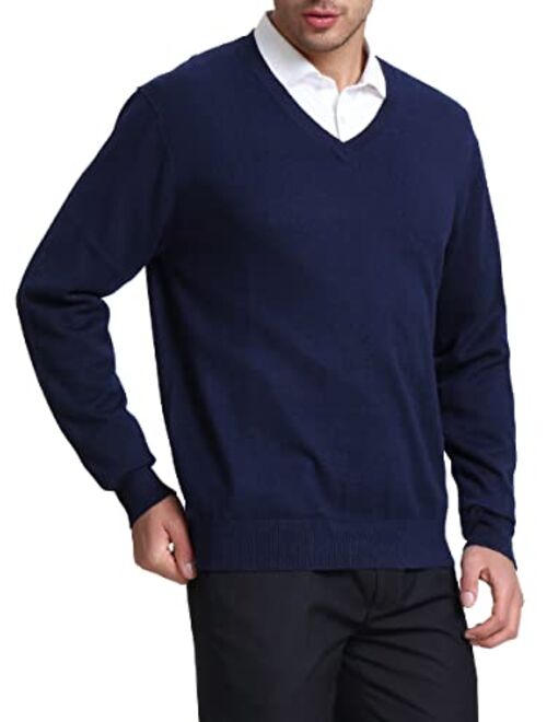 Kallspin Men's Cashmere Wool Blend Relax Fit V Neck Pullover Sweater