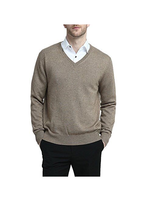 Kallspin Men's Cashmere Wool Blend Relax Fit V Neck Pullover Sweater