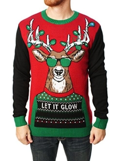 Ugly Christmas Sweater Men's Assorted Light-up Xmas Crew Neck Sweaters with Multi-Colored Led Flashing Lights