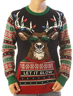 Ugly Christmas Sweater Men's Assorted Light-up Xmas Crew Neck Sweaters with Multi-Colored Led Flashing Lights