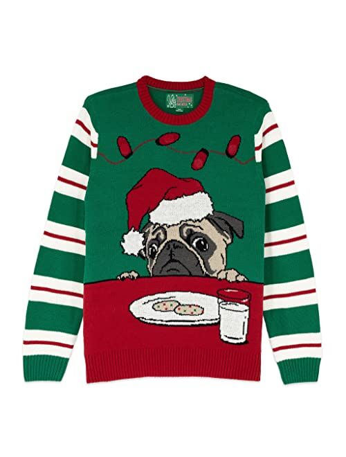 Ugly Christmas Sweater Men's Assorted Light-up Xmas Crew Neck Sweaters with Multi-Colored Led Flashing Lights