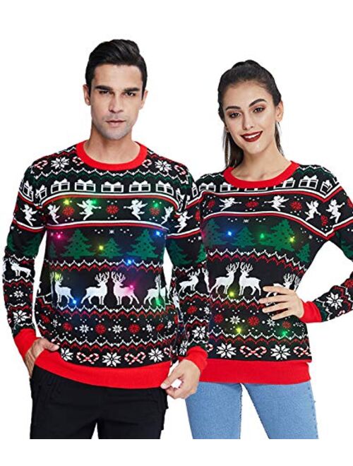 RAISEVERN Ugly Christmas Sweater Men Xmas Holiday Party Women Knitted Pullover Top