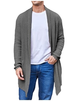 Men's Shawl Collar Knit Long Cardigan Ruffle Fashion Sweater Drape Cape