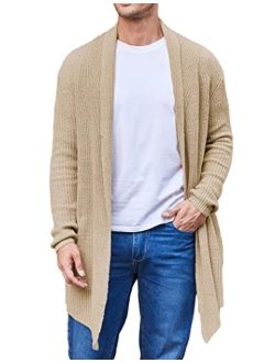 Men's Shawl Collar Knit Long Cardigan Ruffle Fashion Sweater Drape Cape