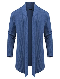 Men's Shawl Collar Knit Long Cardigan Ruffle Fashion Sweater Drape Cape