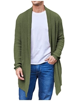 Men's Shawl Collar Knit Long Cardigan Ruffle Fashion Sweater Drape Cape