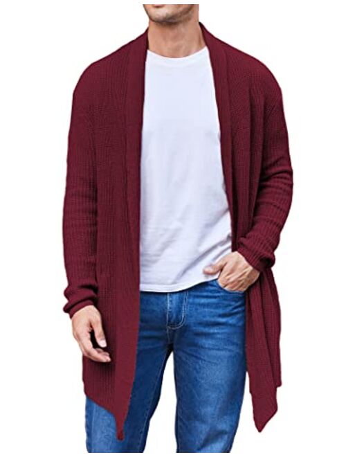 COOFANDY Men's Shawl Collar Knit Long Cardigan Ruffle Fashion Sweater Drape Cape