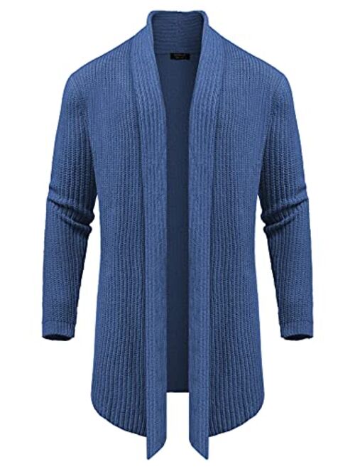 COOFANDY Men's Shawl Collar Knit Long Cardigan Ruffle Fashion Sweater Drape Cape