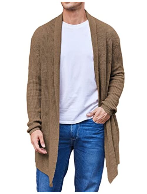 COOFANDY Men's Shawl Collar Knit Long Cardigan Ruffle Fashion Sweater Drape Cape