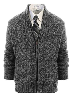 Mens Heavy Weight Cardigan Twisted Knit Regular Fit Full-Zipper Sweater