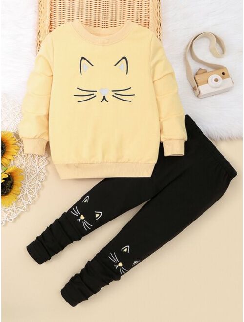 Shein Toddler Girls Cartoon Graphic Pullover & Pants