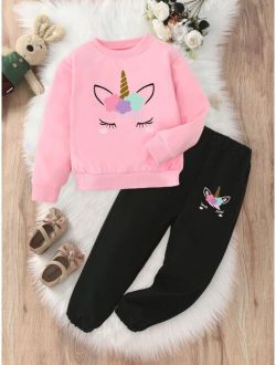 Toddler Girls Cartoon Graphic Sweatshirt & Sweatpants