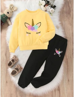 Toddler Girls Cartoon Graphic Sweatshirt & Sweatpants