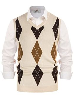 Men's Soft Argyle Sweater Vest Slim Fit V-Neck Knitted Pullover Vest