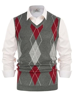 Men's Soft Argyle Sweater Vest Slim Fit V-Neck Knitted Pullover Vest