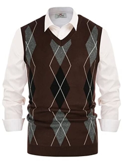 Men's Soft Argyle Sweater Vest Slim Fit V-Neck Knitted Pullover Vest