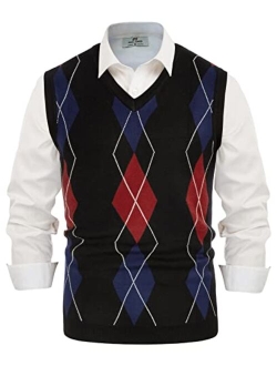 Men's Soft Argyle Sweater Vest Slim Fit V-Neck Knitted Pullover Vest