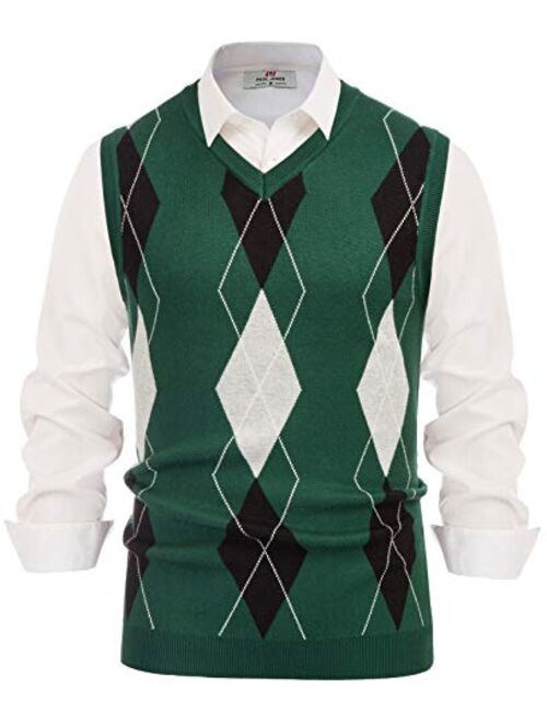 PJ PAUL JONES Men's Soft Argyle Sweater Vest Slim Fit V-Neck Knitted Pullover Vest