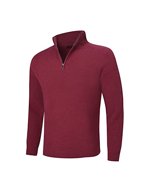 VOBOOM Men's Quarter Zip Sweater Casual Stand Collar Pullover Regular Fit