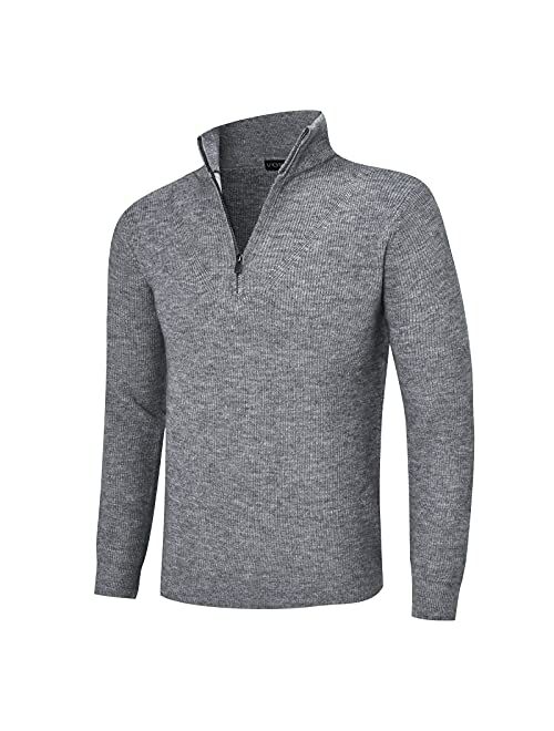 VOBOOM Men's Quarter Zip Sweater Casual Stand Collar Pullover Regular Fit