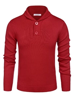 Men's Fashion Shwal Collar Sweater Slim Fit Cable Knit Pullover Sweater with Button