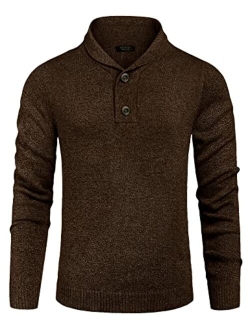 Men's Fashion Shwal Collar Sweater Slim Fit Cable Knit Pullover Sweater with Button