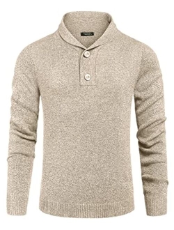 Men's Fashion Shwal Collar Sweater Slim Fit Cable Knit Pullover Sweater with Button