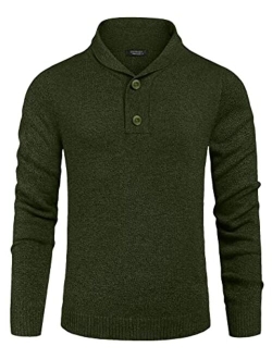 Men's Fashion Shwal Collar Sweater Slim Fit Cable Knit Pullover Sweater with Button