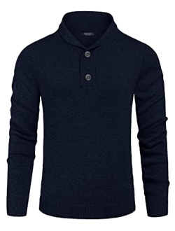 Men's Fashion Shwal Collar Sweater Slim Fit Cable Knit Pullover Sweater with Button