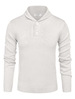 Men's Fashion Shwal Collar Sweater Slim Fit Cable Knit Pullover Sweater with Button