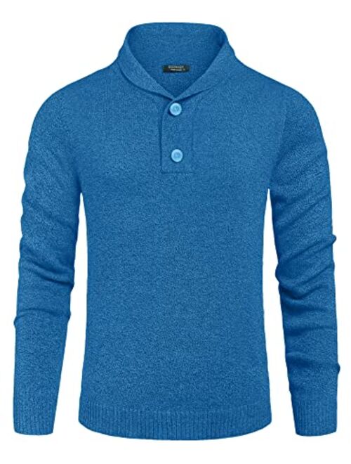 COOFANDY Men's Fashion Shwal Collar Sweater Slim Fit Cable Knit Pullover Sweater with Button