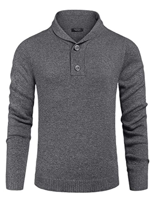 COOFANDY Men's Fashion Shwal Collar Sweater Slim Fit Cable Knit Pullover Sweater with Button