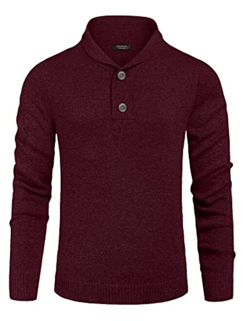 COOFANDY Men's Fashion Shwal Collar Sweater Slim Fit Cable Knit Pullover Sweater with Button