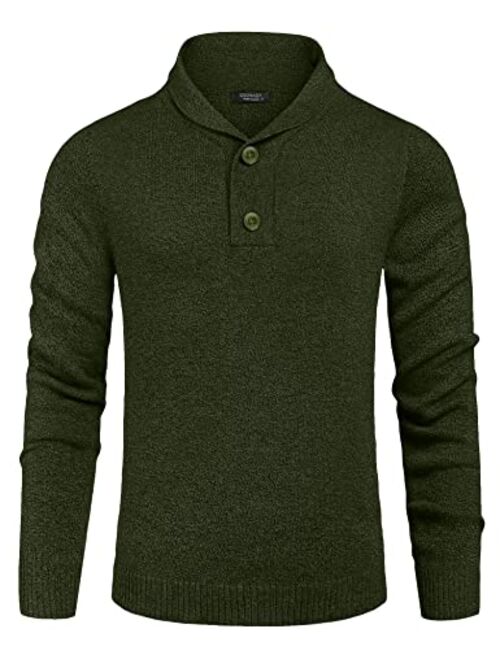 COOFANDY Men's Fashion Shwal Collar Sweater Slim Fit Cable Knit Pullover Sweater with Button