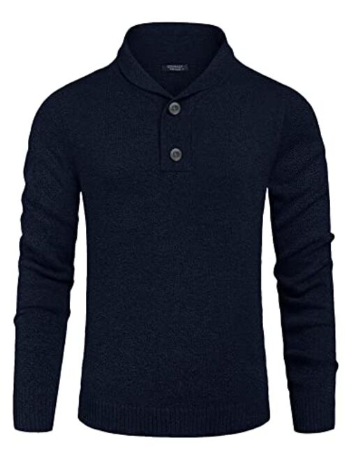 COOFANDY Men's Fashion Shwal Collar Sweater Slim Fit Cable Knit Pullover Sweater with Button