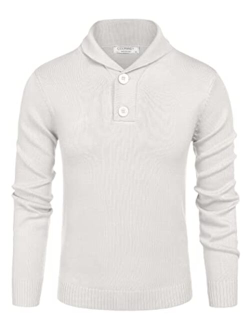 COOFANDY Men's Fashion Shwal Collar Sweater Slim Fit Cable Knit Pullover Sweater with Button