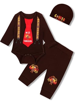 Auggle Christmas Outfit Baby Boys Romper Pants With Hat Thanksgiving My First New Year Clothes Set