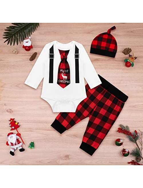 Auggle Christmas Outfit Baby Boys Romper Pants With Hat Thanksgiving My First New Year Clothes Set