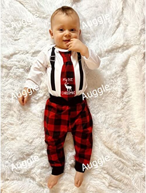 Auggle Christmas Outfit Baby Boys Romper Pants With Hat Thanksgiving My First New Year Clothes Set