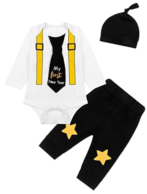 Auggle Christmas Outfit Baby Boys Romper Pants With Hat Thanksgiving My First New Year Clothes Set