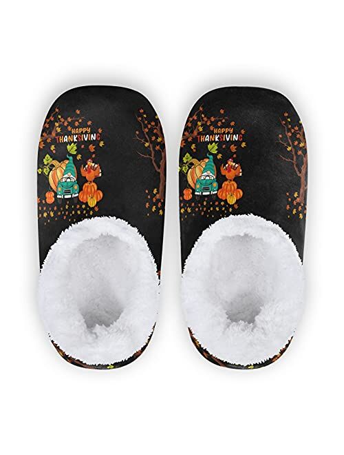 Linqin Winter House Slippers for Women/Men with Happy Thanksgiving Day Pattern Element Cozy Fleece Slippers