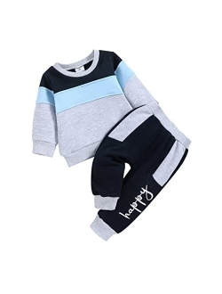 Tepuce Baby Boy Clothes Toddler Infant Boys Fall Winter Outfit Long Sleeve Multi-Color Sweatshirt Pants Set 2 PCS