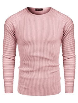 Men's Cable Knit Sweater Crew Neck Long Sleeve Stripe Pullover