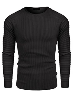 Men's Cable Knit Sweater Crew Neck Long Sleeve Stripe Pullover