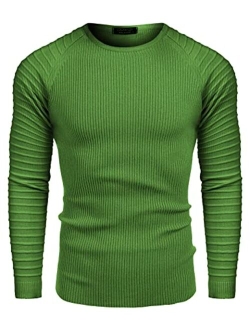 Men's Cable Knit Sweater Crew Neck Long Sleeve Stripe Pullover